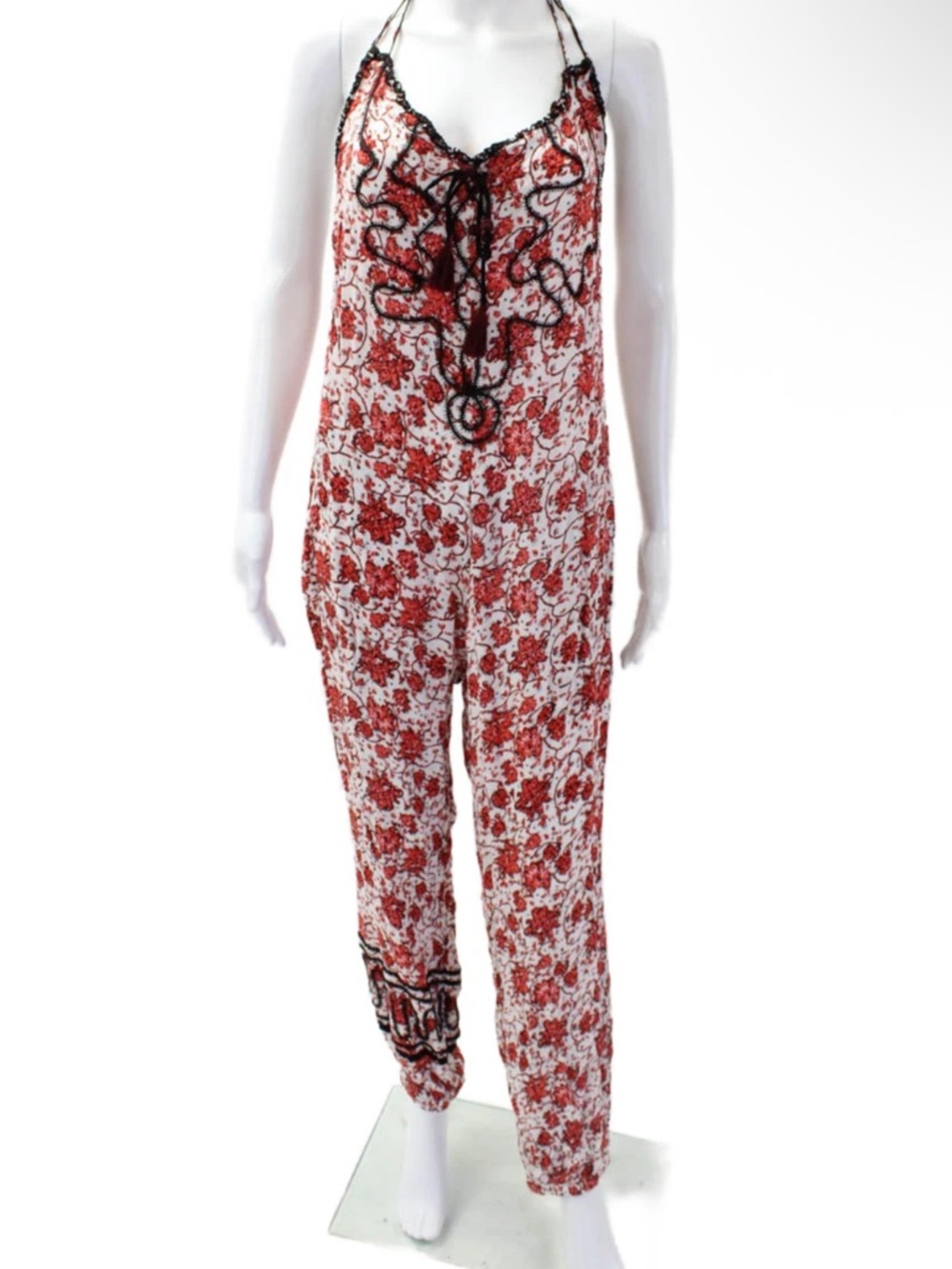 Y2K POUPETTE ST BARTH White Red Sz XS Sleeveless Halter Lola  Jumpsuit Boho